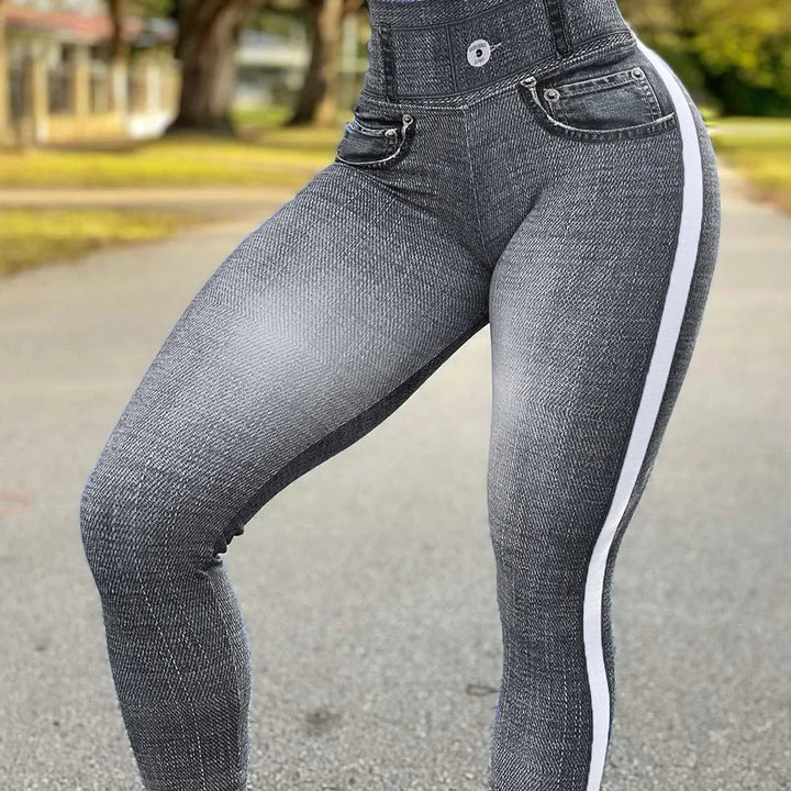 Denim Look Print High Waist Tummy Control Butt Lift Leggings Women Slim Pencil Pants Spring Summer Leggins New