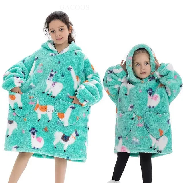 Plush Fleece Hoodies for Girls Boys Winter Thick Sweaters Children TV Blanket Kids Warm Hooded Kigurumi Panda Koala Sweatshirt