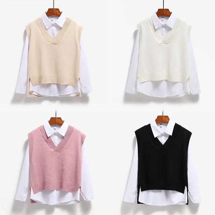 Women Sweater Vest Spring 2024 Autumn Women Short Loose Knitted Sweater Sleeveless V-Neck Pullover Tops Female Outerwear Pink