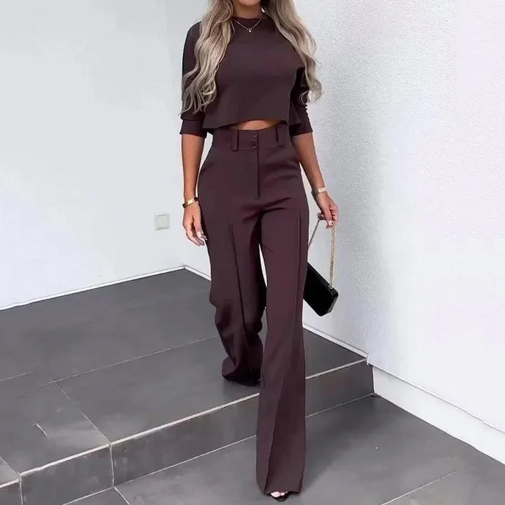 2024New Fashion Women's Elegant Small High Neck Casual Shorts Top Pocket Micro Horn Elegant Pants Set