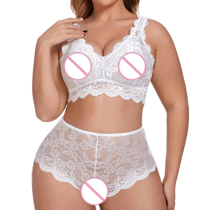 4XL Plus Size Sexy Bra And Panties Set Sheer Mesh High Waist Lingerie Outfit For women Lace Embroidered Push-Up Underwear Set 속옷