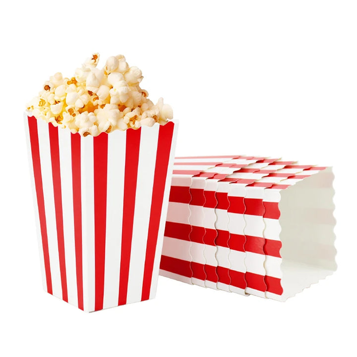 12pcs Popcorn Box Buckets Movie Night Fries Cup Snack Containers Birthday Party Supplies Wedding Christmas Carnival Stripes Bags