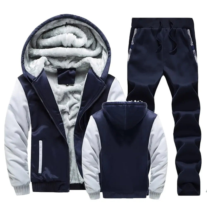 Men Winter Tracksuit Sets Thick Warm Jacket Zipper Hooded Sweatshirt Coat+Pants Brand Sportswear Casual Fleece Outwear Hoody