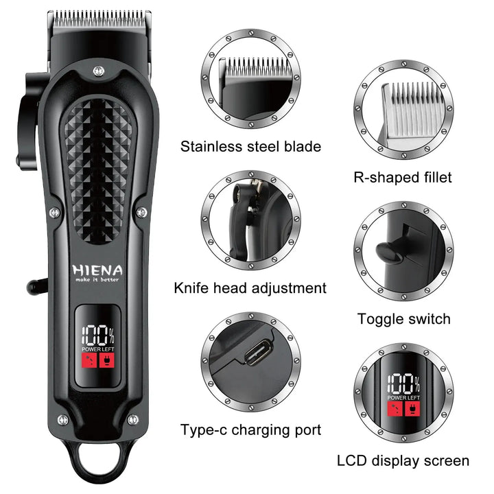 Hiena HYN-212 Electric Hair Clipper UBS Rechargeable Cordless Beard Trimmer Men Powerful Electric Hair Clipper Trimming Tool