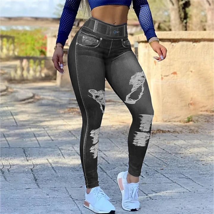 Denim Look Print High Waist Tummy Control Butt Lift Leggings Women Slim Pencil Pants Spring Summer Leggins New