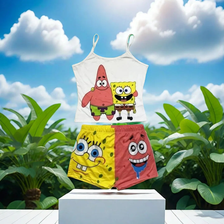 SpongeBob Bikini Patrick Camisole Set Fashion Women Crop Tank Top Bikini Shorts Two-piece Set Female Pajamas Casual Streetwear