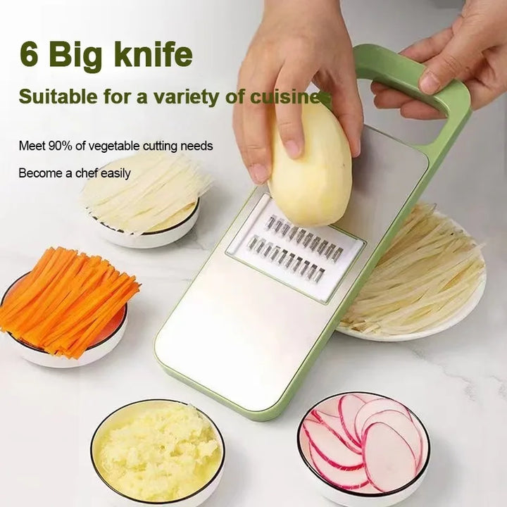 Kitchen 5 in 1 Stainless Steel Multifunctional Safe Manual Vegetable Slicer Cutter Potato Shredders Garlic Carrot Grater Chopper