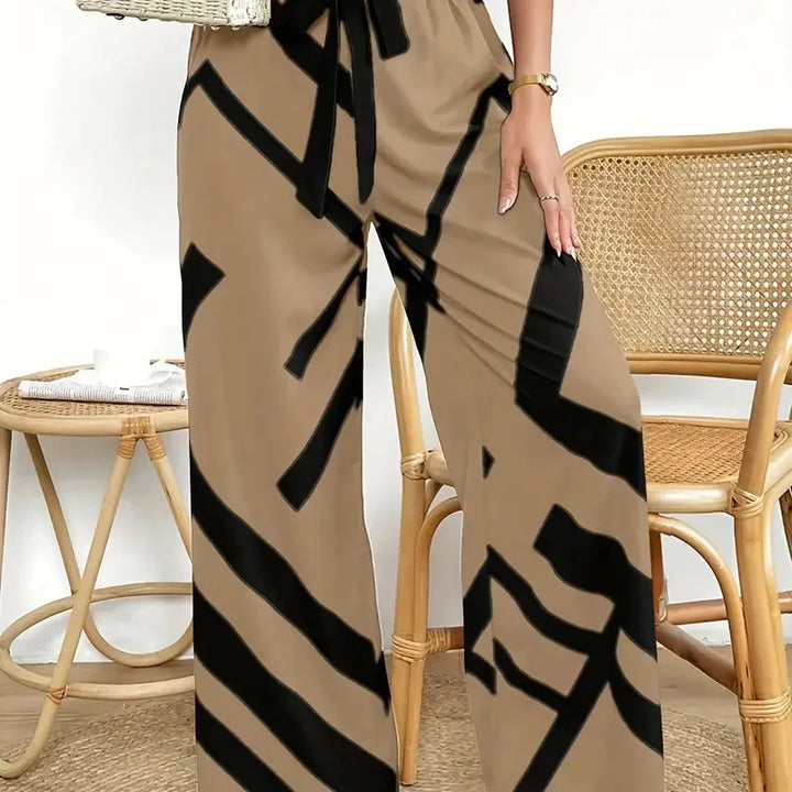 Wide leg pants for women 2024 fashion striped print pantalones spring summer casual loose lace up traf clothing