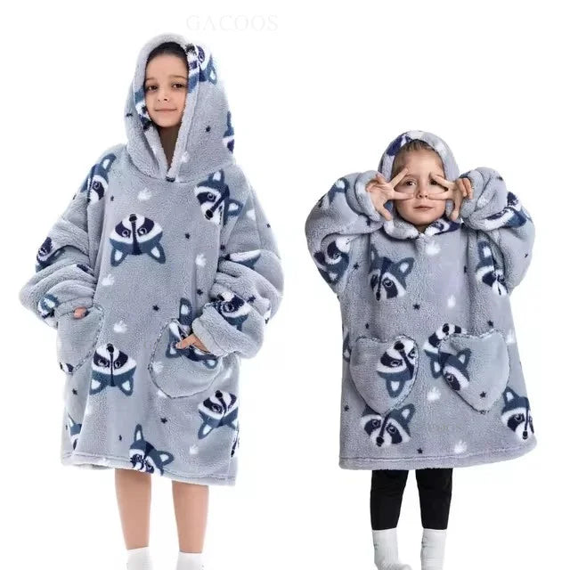 Plush Fleece Hoodies for Girls Boys Winter Thick Sweaters Children TV Blanket Kids Warm Hooded Kigurumi Panda Koala Sweatshirt