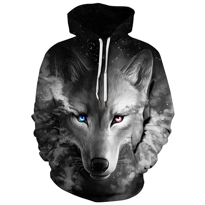 2024 Men's Hoodie Fashion Streetwear Hip Hop Long Sleeve Sweatshirt Jacket  3d Wolf Print Oversized