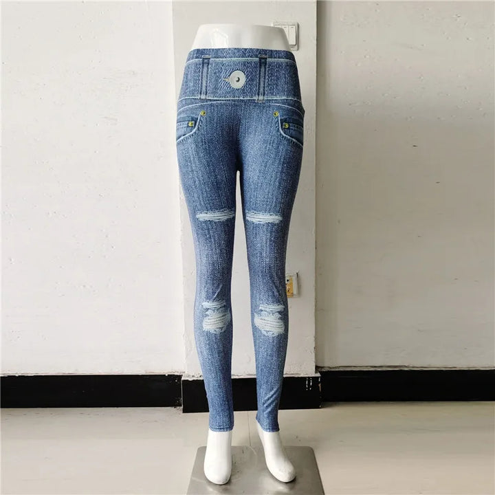 Woman Fashion Jeans Leggings Pocket Plus Size Denim Pants High Waist Casual Pencil Pants Printing Sport Gym Leggings Tights XXXL