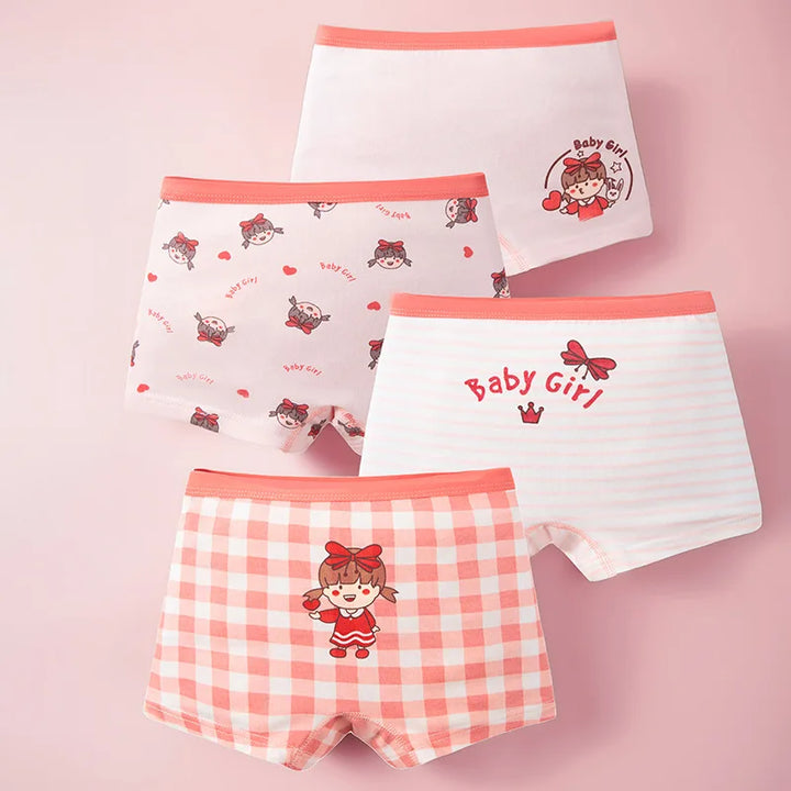 4Pcs Baby Girls Panties Cartoon Printing Pattern Underpants Kids Underwear Cotton Panties Toddler Children Underwear 3-8Years