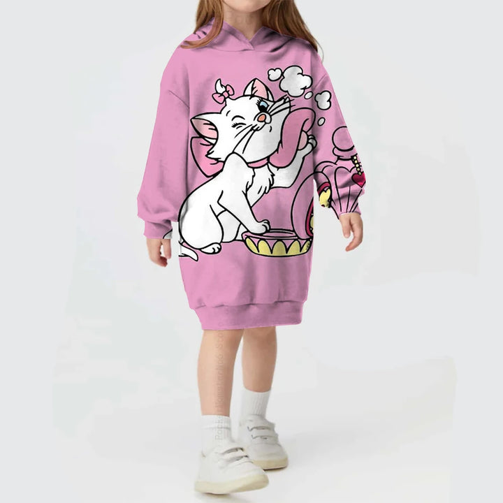 Girls' autumn and winter clothes long-sleeved pullover sweatshirt Disney Marie cat print dress baby girl hooded dress sweet girl