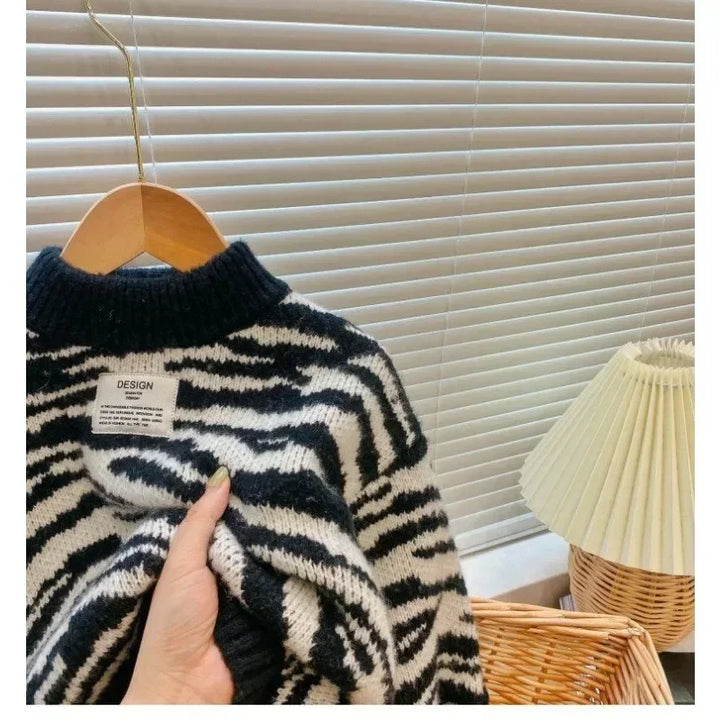 PTKPCC Children Knitting Sweaters Boys Casual Zebra Sweater Autumn Winter Girls Baby Kids Pullovers for  Children's Clothing