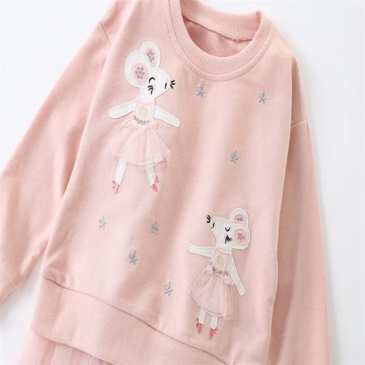 Jumping Meters New Arrival 2-7T Girls Baby Clothes Mouse Applique Girls Sweatshirts Toddler Costume Mesh Hooded Shirts