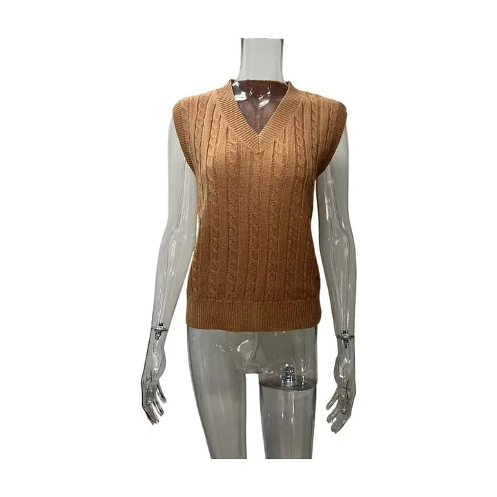 Autumn Winter Women Vest Sleeveless V-neck Knitted Sweater Crochet 2024 Casual Khaki Thick Pullovers Tanks Y2k Top Sweater Vest