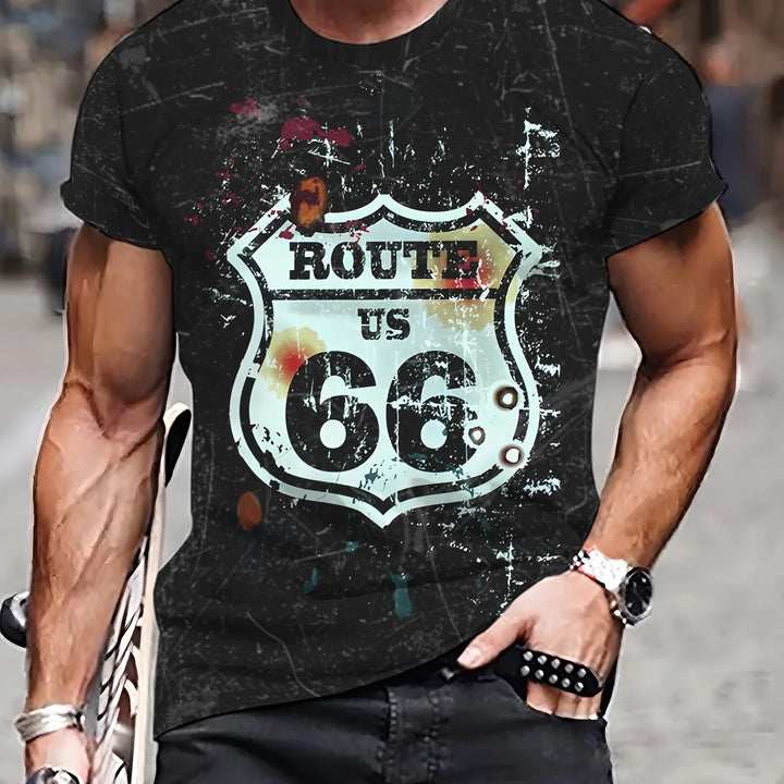 New Summer/Fall Men's Clothing 3d Printed Men's Route 66 Short Sleeve T-Shirt Men's Loose Fashion Casual Extra Size T-Shirt