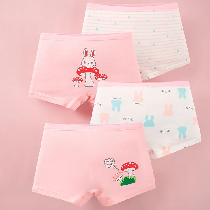 4Pcs Baby Girls Panties Cartoon Printing Pattern Underpants Kids Underwear Cotton Panties Toddler Children Underwear 3-8Years