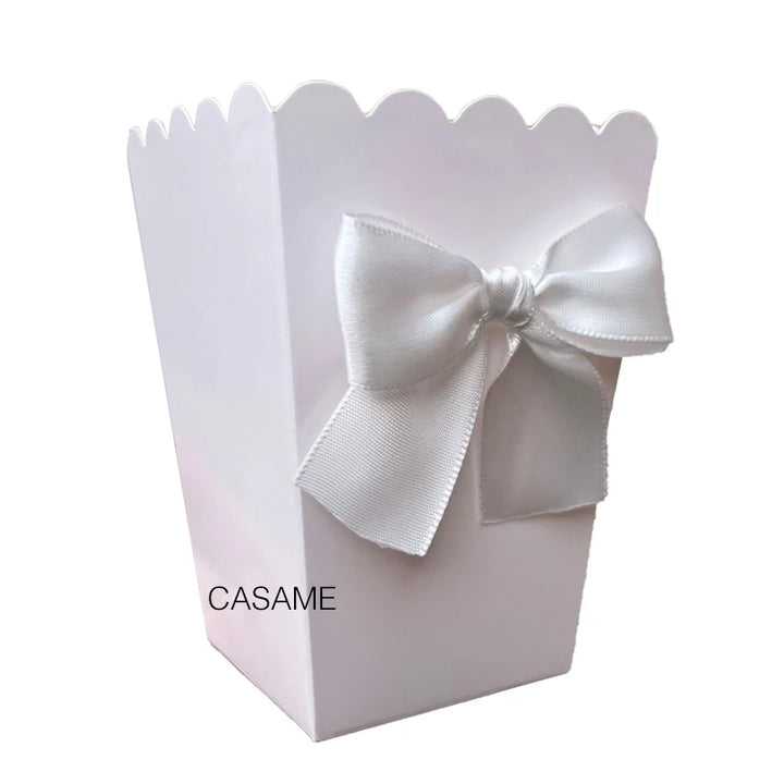 6pcs Popcorn Boxes with Bow Ribbon Paper Bag Favors Box Baby Shower Birthday Party Treat Favors Table Supplies Wedding