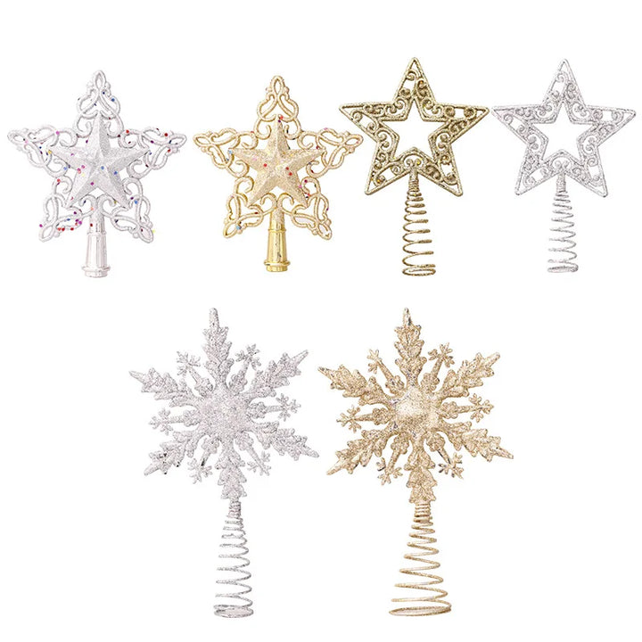 Christmas Tree Top Glitter Gold Silver Star Xmas Tree Snowflake Ornaments Christmas Decoration For Home 2024 Natal New Year 2025