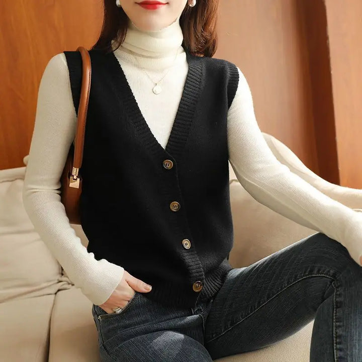 Knitted Vest Women's V-neck Cardigan Short and Versatile Outerwear Sweater Camisole Spring and Autumn New Knitted Vest