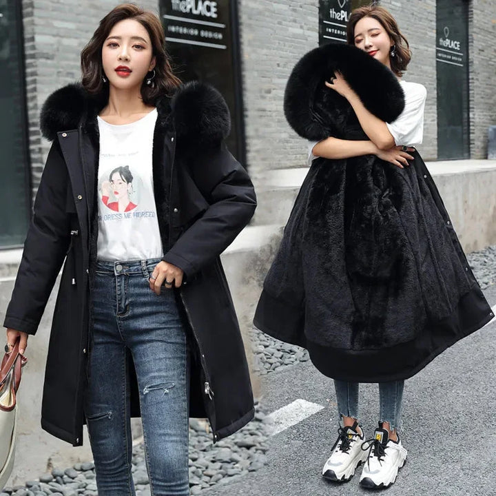 Winter Jacket 2024 New Women Parka Clothes Long Coat Wool Liner Hooded Jacket Fur Collar Thick Warm Snow Wear Padded Parka 6XL