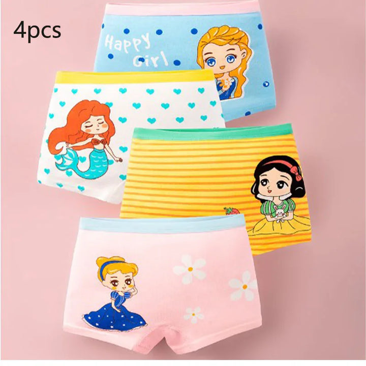 4Pcs Baby Girls Panties Cartoon Printing Pattern Underpants Kids Underwear Cotton Panties Toddler Children Underwear 3-8Years