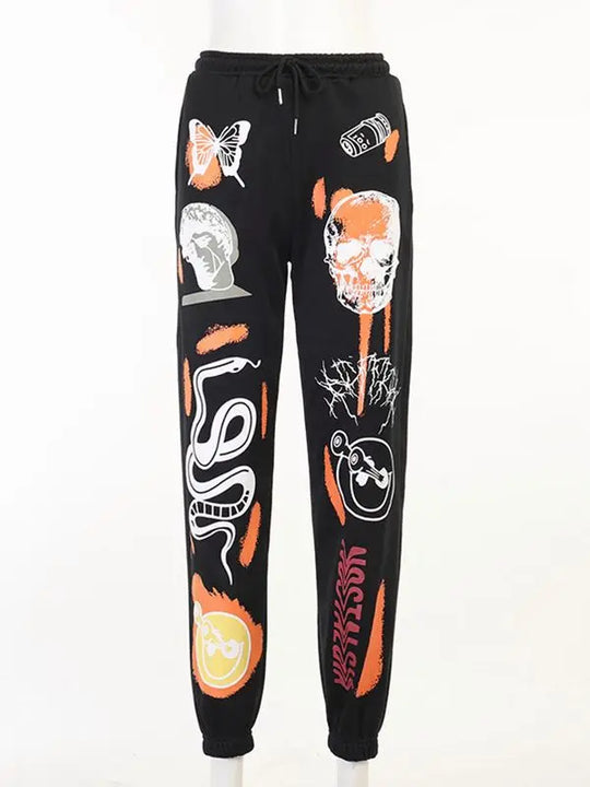 Women Sweatpants Joggers Y2K Harajuku Cartoon Skull Printed Streetwear Sweatpants Pants Casual High Waist Sweatpants 2022 Winter