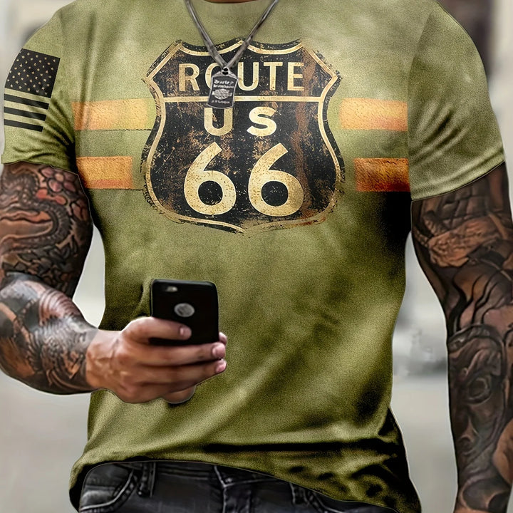 New Summer/Fall Men's Clothing 3d Printed Men's Route 66 Short Sleeve T-Shirt Men's Loose Fashion Casual Extra Size T-Shirt