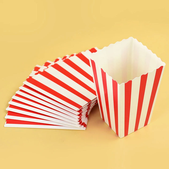 12pcs Popcorn Box Buckets Movie Night Fries Cup Snack Containers Birthday Party Supplies Wedding Christmas Carnival Stripes Bags