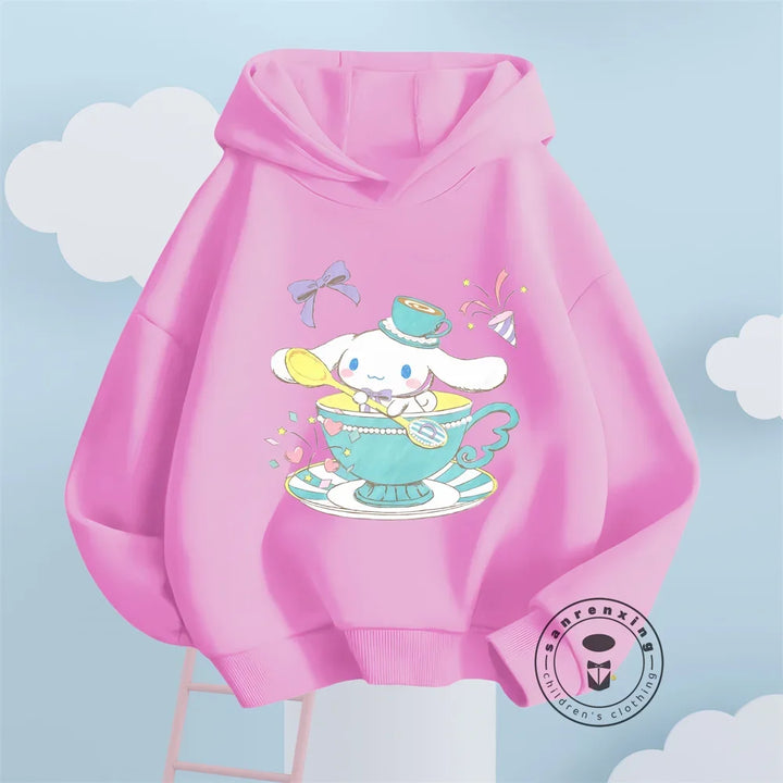 Kawaii Cinnamoroll Cartoon Sweatshirts for Boys Girls Featuring Soft Long Sleeves Anime Characters Ideal Autumn Winter Fashion