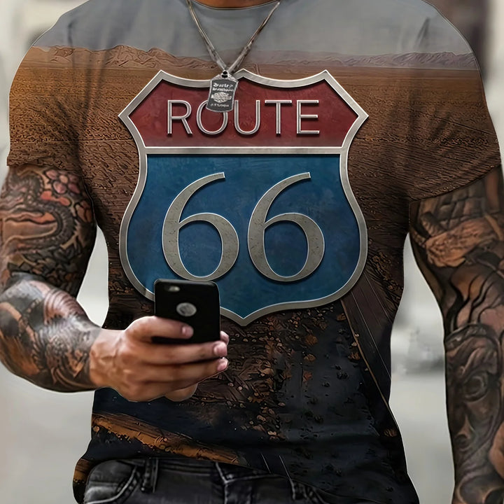 New Summer/Fall Men's Clothing 3d Printed Men's Route 66 Short Sleeve T-Shirt Men's Loose Fashion Casual Extra Size T-Shirt