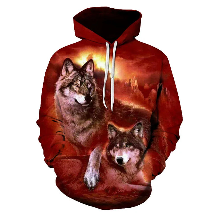 2024 Men's Hoodie Fashion Streetwear Hip Hop Long Sleeve Sweatshirt Jacket  3d Wolf Print Oversized