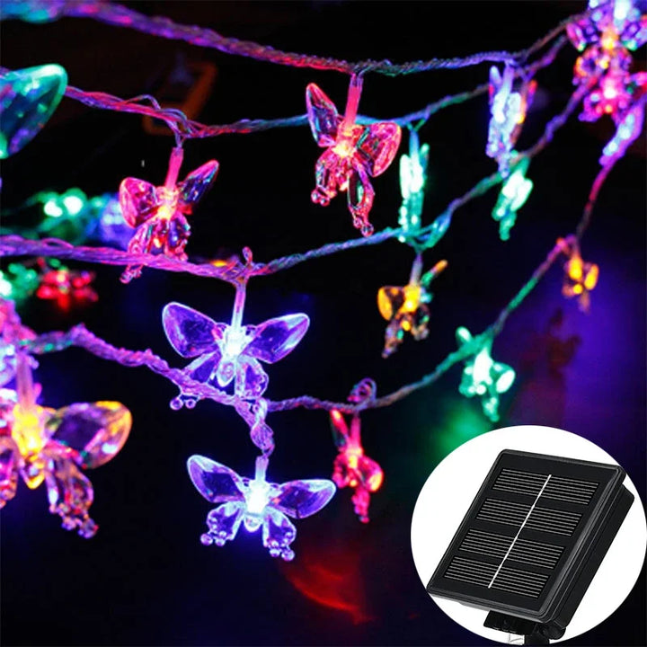 Crystal Butterfly Outdoor Solar String Lights 20/30/50/100 LED Light 8 Mode IP65 Waterproof Patio Garland Street Christmas Lamp