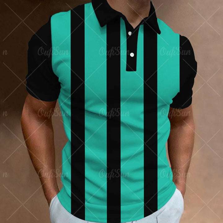 Fashion Polo Shirt For Men 3d Stripe T-Shirt Tops Summer Short Sleeve High Quality Polo Shirts Black Tees Casual Male Clothes XL