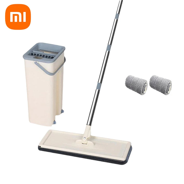 Xiaomi Mop with Bucket and Squeeze,Hand Free Flat Floor Mop and Bucket Multifunction Microfiber Mops Floor Home Cleaning Tools