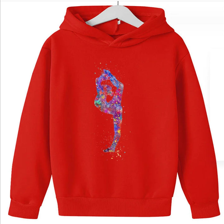 Hot Sale  Watercolor Gymnastics Girl Printed Hoodies for Teen Girls Kids Sweatshirt Winter Top Students  Clothes Sweater