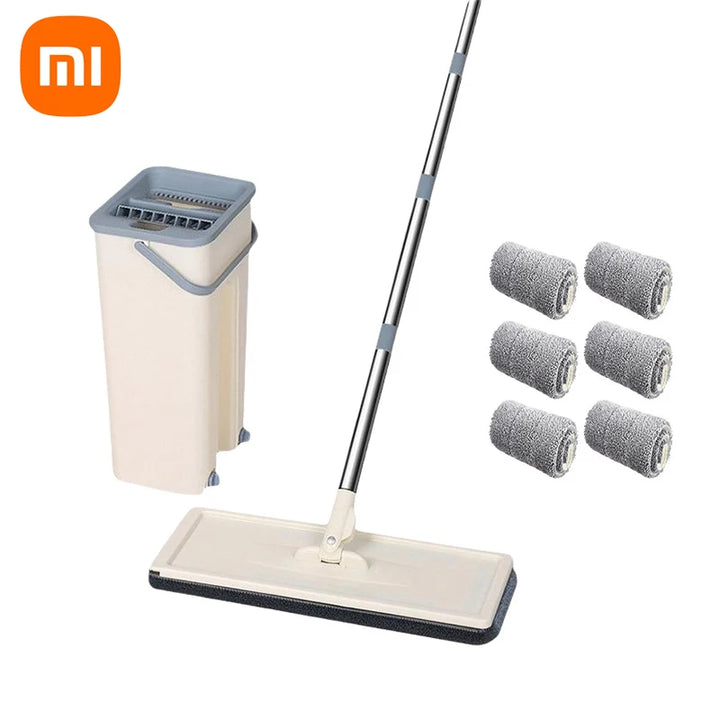 Xiaomi Mop with Bucket and Squeeze,Hand Free Flat Floor Mop and Bucket Multifunction Microfiber Mops Floor Home Cleaning Tools