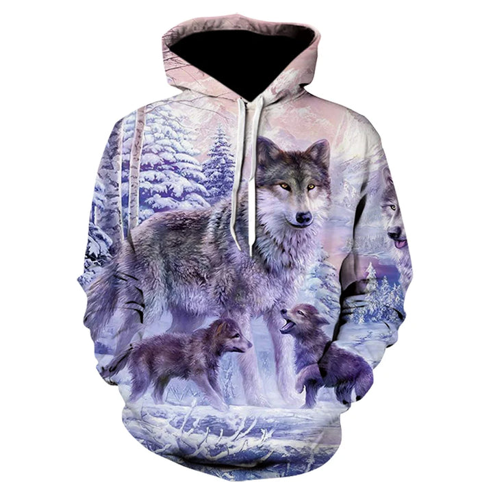 2024 Men's Hoodie Fashion Streetwear Hip Hop Long Sleeve Sweatshirt Jacket  3d Wolf Print Oversized