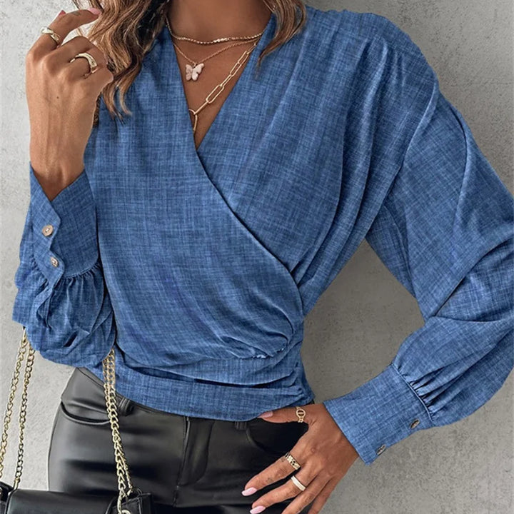 Women Elegant Solid Chiffon Blouse Spring Summer Casual Long Sleeve V Neck Loose Shirt Office Lady Tunics Oversized Tops 2024