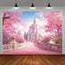 Magic Princess Castle Background - pink cherry blossoms and rainbow flowers, perfect for birthday and wedding parties