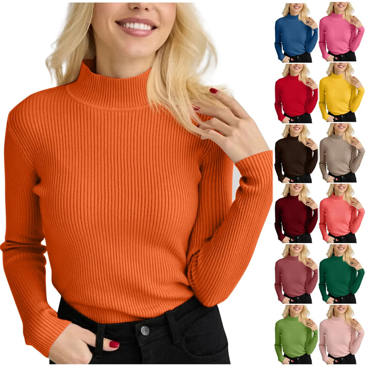 2024 Autumn Winter Women's Sweater Half High Neck Solid Slim Fit Versatile Knitted Round Neck Long Sleeves Pullover Sweater