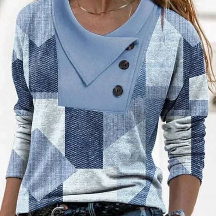 Fashion Geometry Print T-Shirt Women Casual Autumn Button Long Sleeve Tops Chic Circle Decoration Tees 3XL