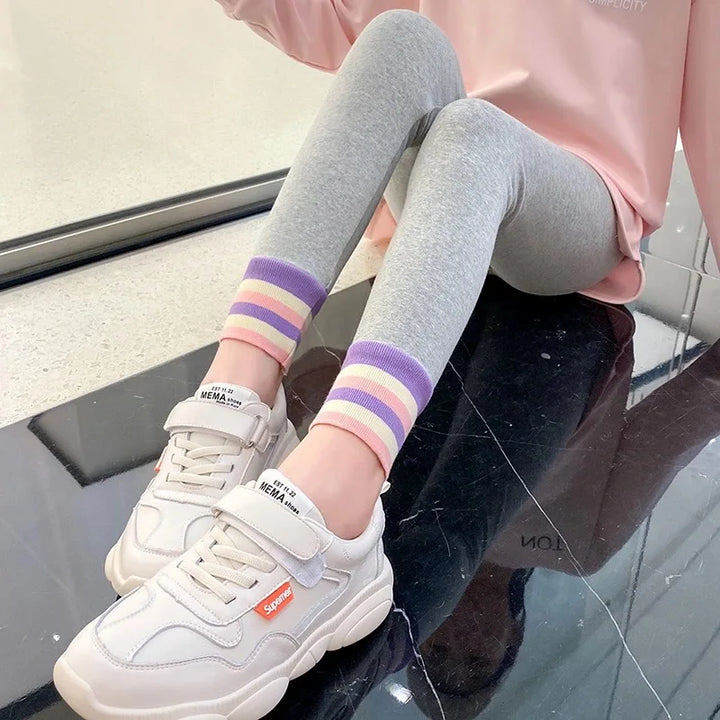 New Fashion Teen Kids Leggings Spring Autumn Casual Cotton Knitted Trousers For Girls Pants 4 6 8 10 12 Years Children Clothing