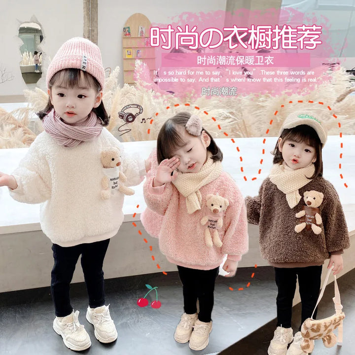 1 2 3 4 5 6 Year Baby Girls Sweatshirt Spring Autumn Warm Fleece Tops Cute Bear Pullover Children's Sweater Toddler Girl Clothes