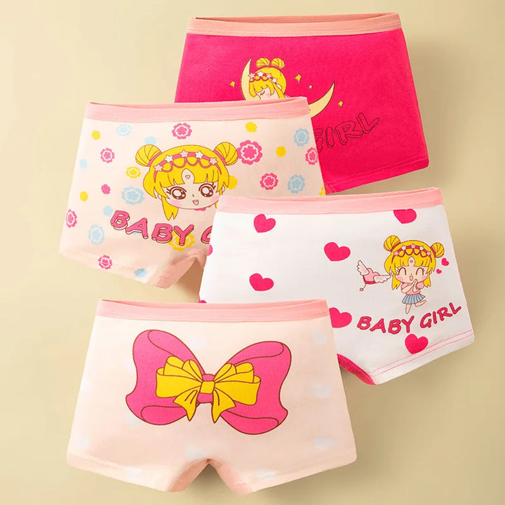 4Pcs Baby Girls Panties Cartoon Printing Pattern Underpants Kids Underwear Cotton Panties Toddler Children Underwear 3-8Years