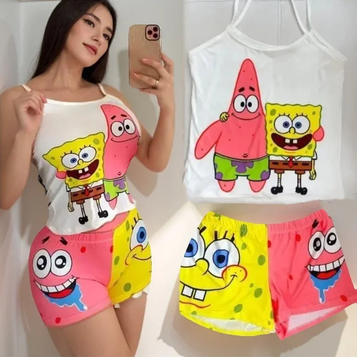 SpongeBob Bikini Patrick Camisole Set Fashion Women Crop Tank Top Bikini Shorts Two-piece Set Female Pajamas Casual Streetwear