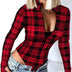 Bodysuits Women 2024 Summer Red Plaid Print Fashion Half Zipper Design Casual Long Sleeved Skinny Daily Bodysuits Y2K Tops