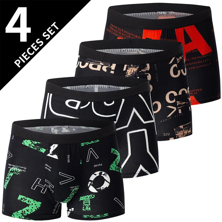 4-piece MEN'S FASHION Printed Underwear Breathable Crotch Boxers for Teenagers Comfortable plus Size Underwear up to 6XL.