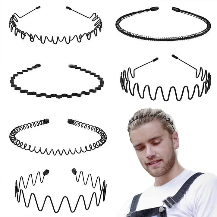 6pcs Fashion Metal Hair Band for Men Women Unisex Black Wavy Hair Head Hoop Band Sports Headband Hairband Hair Accessories Gift